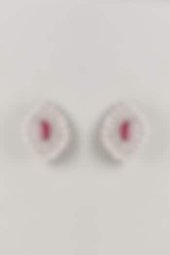 Silver Finish Zircon & Red Stone Stud Earrings In Sterling Silver by Diosa Paris Jewellery at Pernia's Pop Up Shop