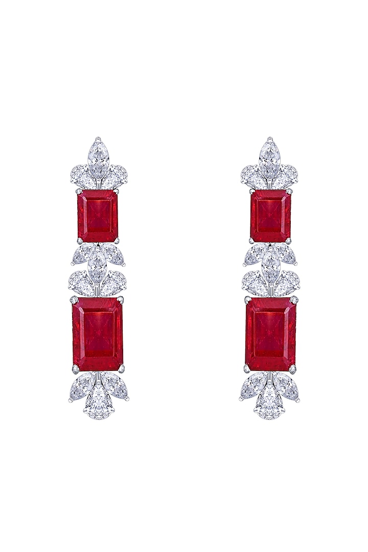 White Finish Ruby Stone & Swarovski Zirconia Earrings In Sterling Silver by Diosa Paris Jewellery at Pernia's Pop Up Shop