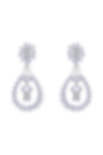 White Finish Swarovski Zirconia Dangler Earrings In Sterling Silver by Diosa Paris Jewellery at Pernia's Pop Up Shop