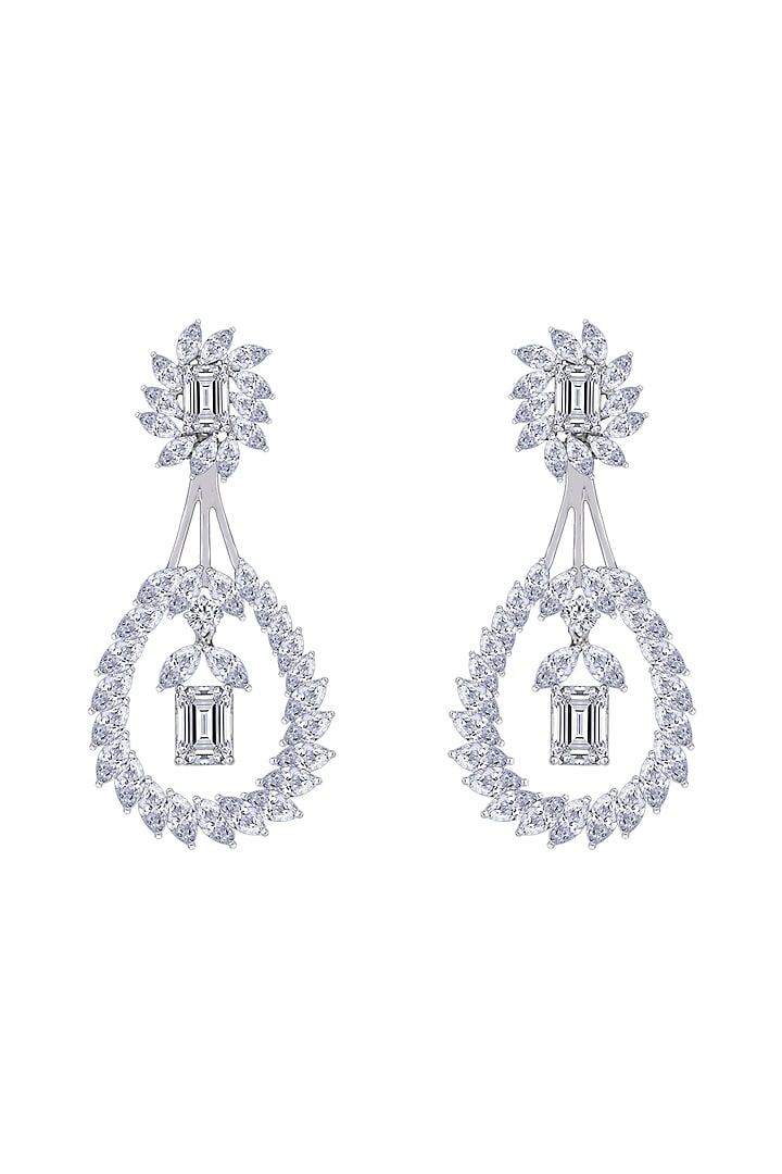 White Finish Swarovski Zirconia Dangler Earrings In Sterling Silver by Diosa Paris Jewellery at Pernia's Pop Up Shop