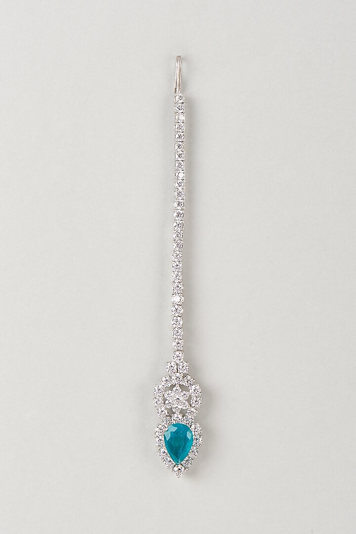 White Finish Zircon Maangtikka In Sterling Silver by Diosa Paris Jewellery at Pernia's Pop Up Shop