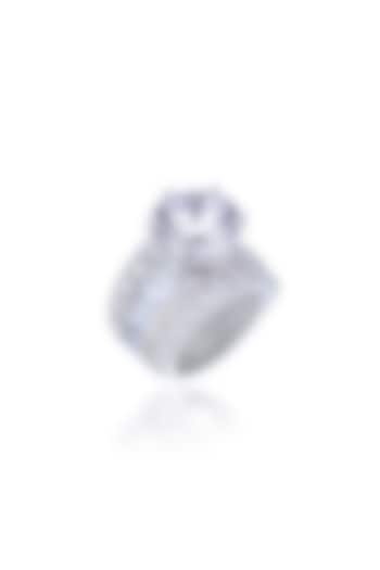 White Finish Swarovski Zirconia Ring In Sterling Silver by Diosa Paris Jewellery at Pernia's Pop Up Shop