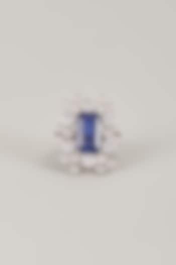 Silver Finish Zircon & Blue Stone Ring In Sterling Silver by Diosa Paris Jewellery at Pernia's Pop Up Shop
