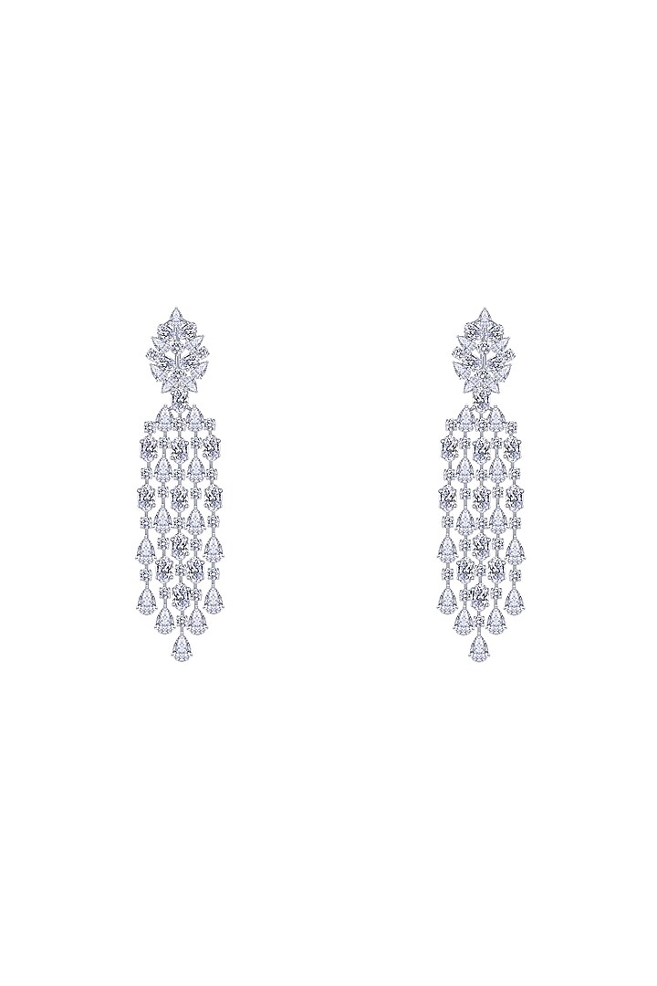 White Finish Swarovski Zirconia Dangler Earrings In Sterling Silver by Diosa Paris Jewellery at Pernia's Pop Up Shop