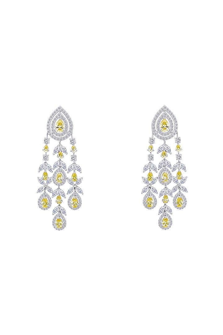 White Finish Yellow & White Swarovski Zirconia Dangler Earrings In Sterling Silver by Diosa Paris Jewellery at Pernia's Pop Up Shop