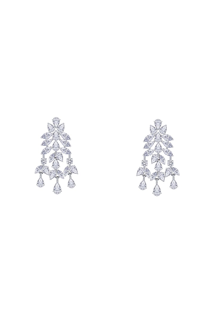 White Finish Swarovski Zirconia Dangler Earrings In Sterling Silver by Diosa Paris Jewellery at Pernia's Pop Up Shop