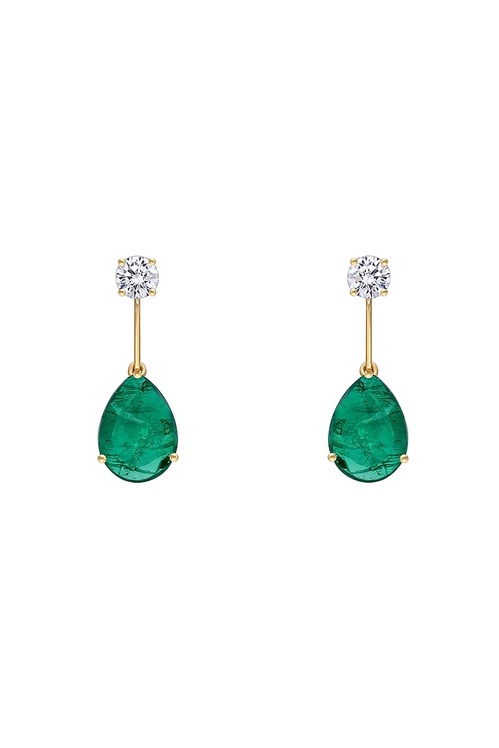 White Finish Emerald Stone & Swarovski Zirconia Dangler Earrings In Sterling Silver by Diosa Paris Jewellery at Pernia's Pop Up Shop