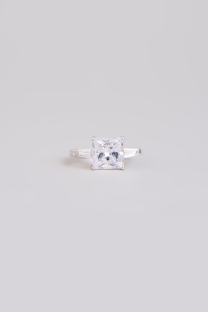 White Finish White Stone Ring In Sterling Silver by Diosa Paris Jewellery at Pernia's Pop Up Shop