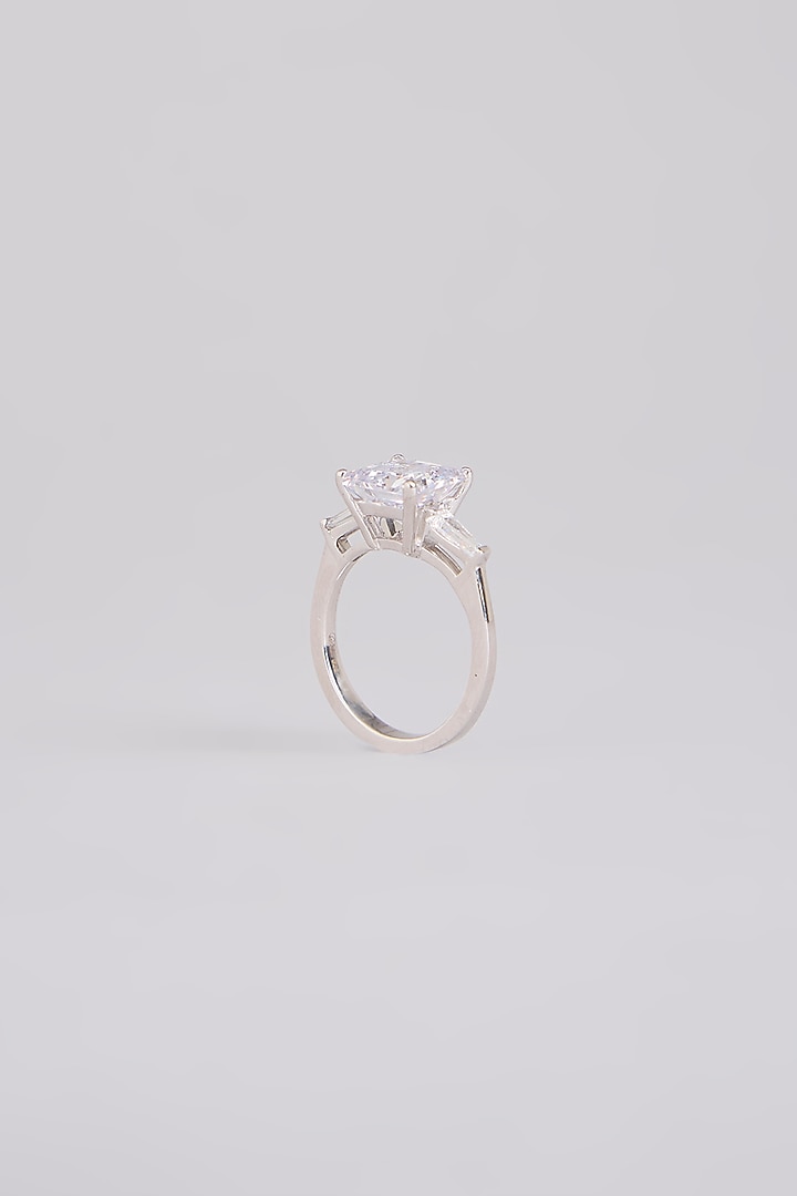 White Finish White Stone Ring In Sterling Silver by Diosa Paris Jewellery at Pernia's Pop Up Shop