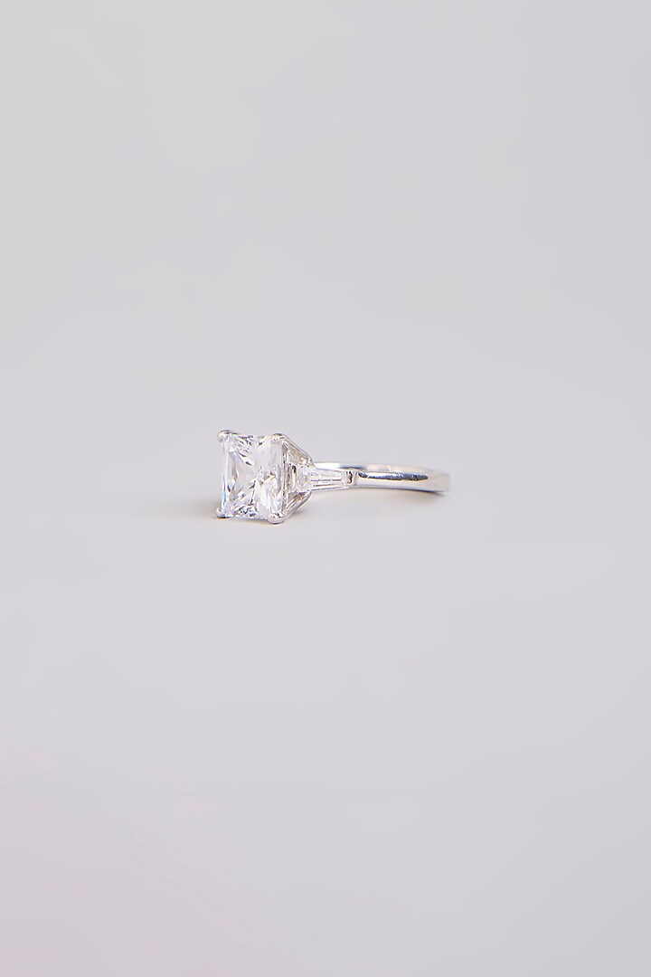 White Finish White Stone Ring In Sterling Silver by Diosa Paris Jewellery at Pernia's Pop Up Shop