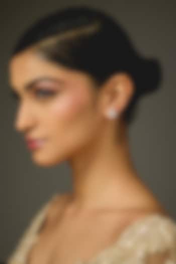 White Finish White Stone Stud Earrings In Sterling Silver by Diosa Paris Jewellery at Pernia's Pop Up Shop