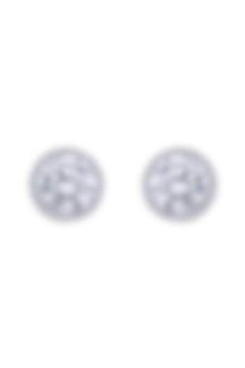 White Finish Round-Shaped Swarovski Zirconia Halo Stud Earrings In Sterling Silver by Diosa Paris Jewellery at Pernia's Pop Up Shop