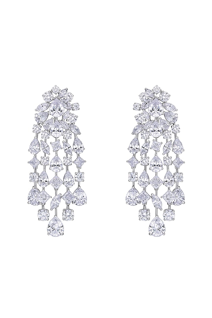 White Finish Swarovski Zirconia Dangler Earrings In Sterling Silver by Diosa Paris Jewellery at Pernia's Pop Up Shop