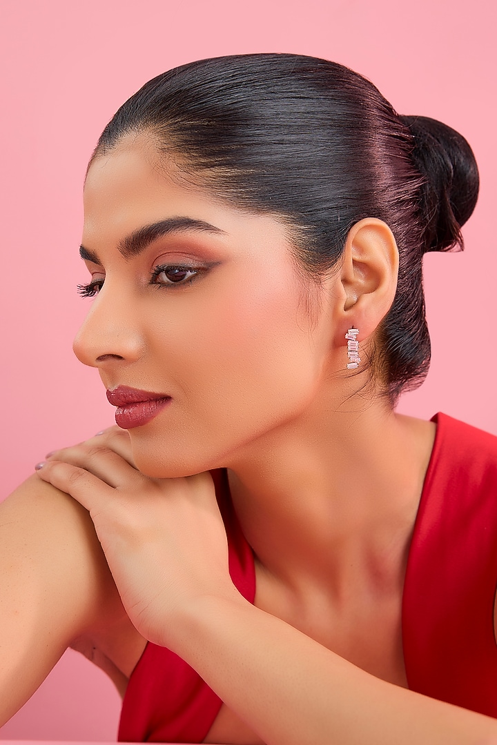 Silver Finish White Stone Dangler Earrings In Sterling Silver by Diosa Paris Jewellery at Pernia's Pop Up Shop