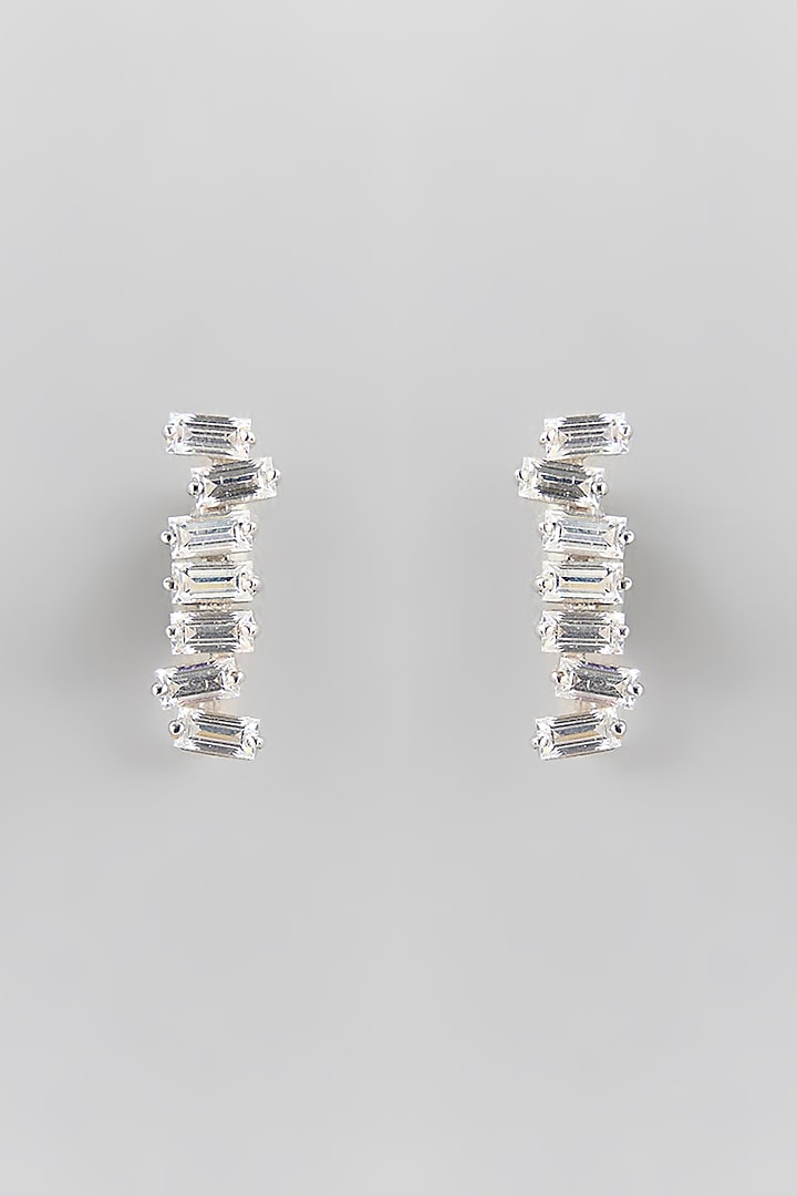Silver Finish White Stone Dangler Earrings In Sterling Silver by Diosa Paris Jewellery at Pernia's Pop Up Shop