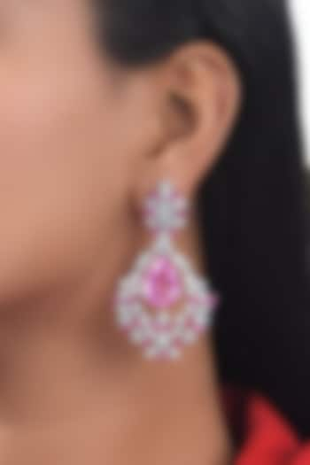 White Finish White & Pink Swarovski Zirconia Earrings In Sterling Silver by Diosa Paris Jewellery at Pernia's Pop Up Shop