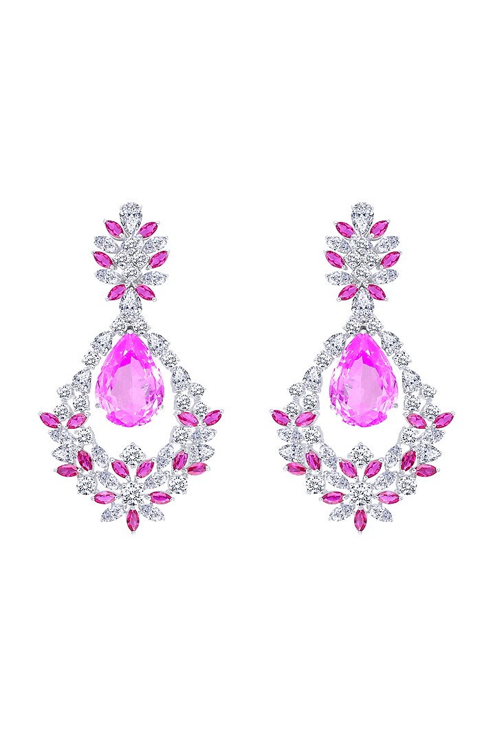 White Finish White & Pink Swarovski Zirconia Earrings In Sterling Silver by Diosa Paris Jewellery at Pernia's Pop Up Shop