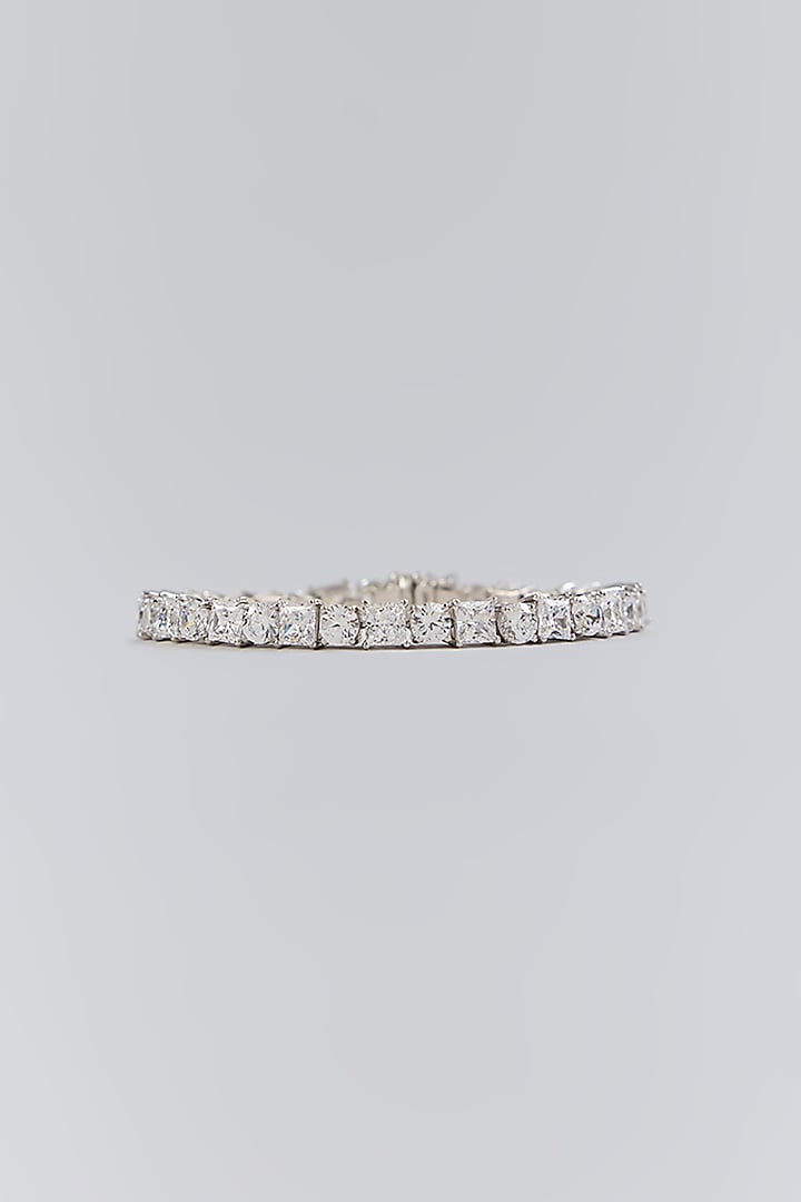 Silver Finish White Stone Bracelet In Sterling Silver by Diosa Paris Jewellery at Pernia's Pop Up Shop