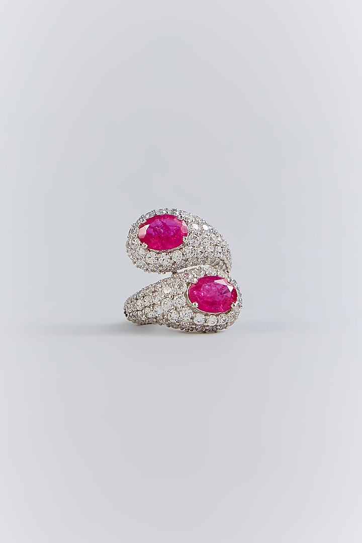 Silver Finish Red Stone Ring In Sterling Silver by Diosa Paris Jewellery at Pernia's Pop Up Shop