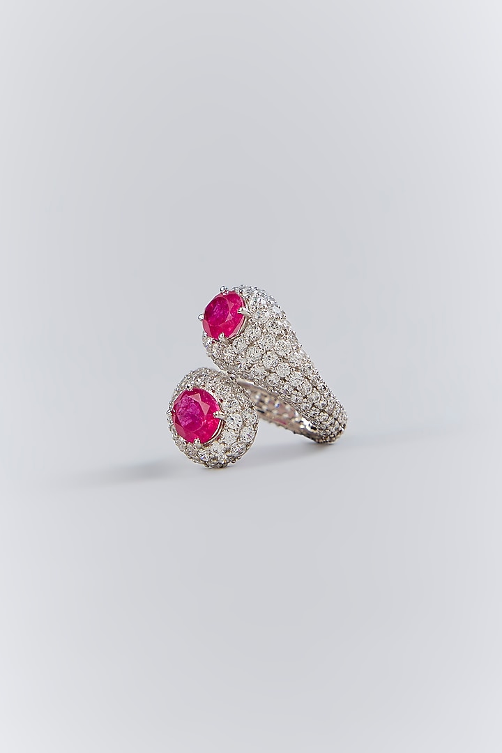 Silver Finish Red Stone Ring In Sterling Silver by Diosa Paris Jewellery at Pernia's Pop Up Shop