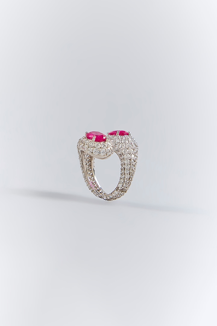 Silver Finish Red Stone Ring In Sterling Silver by Diosa Paris Jewellery at Pernia's Pop Up Shop