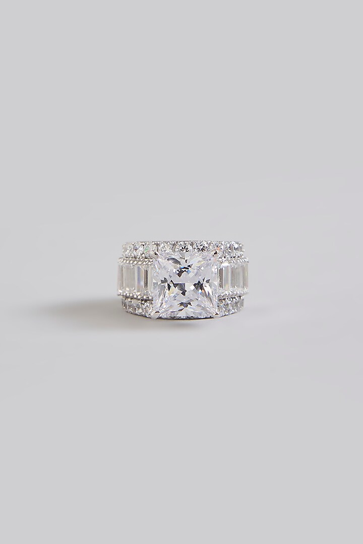 White Finish White Stone Ring In Sterling Silver by Diosa Paris Jewellery at Pernia's Pop Up Shop
