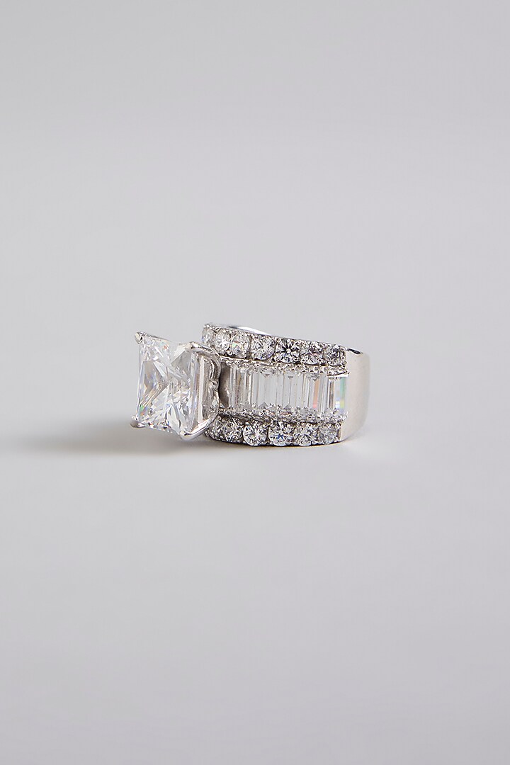 White Finish White Stone Ring In Sterling Silver by Diosa Paris Jewellery at Pernia's Pop Up Shop