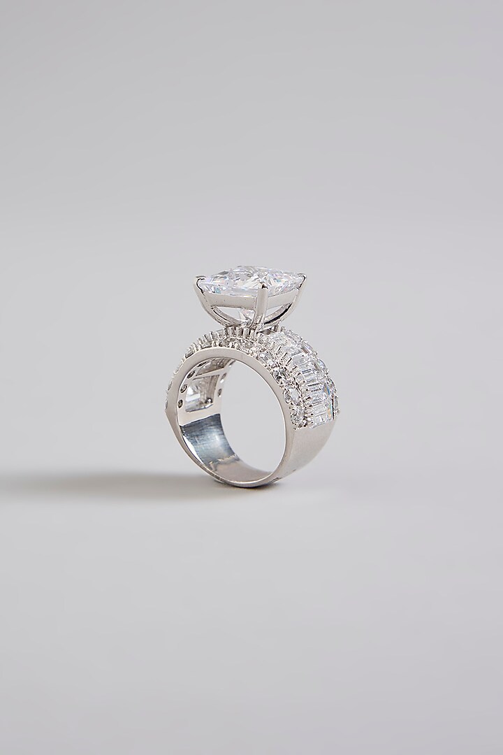 White Finish White Stone Ring In Sterling Silver by Diosa Paris Jewellery at Pernia's Pop Up Shop
