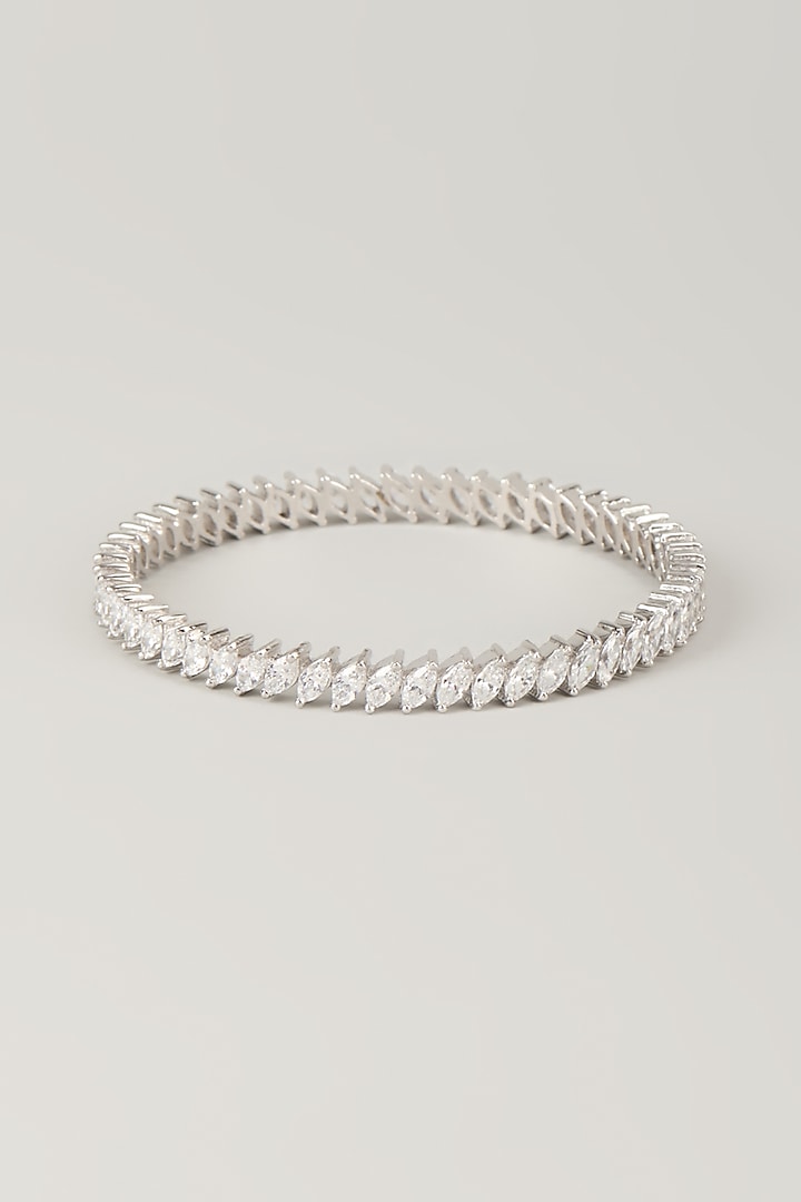 White Finish White Stone Bangle In Sterling Silver by Diosa Paris Jewellery at Pernia's Pop Up Shop