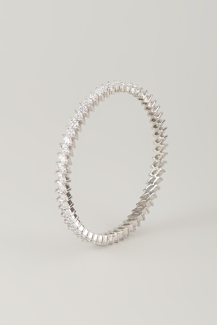 White Finish White Stone Bangle In Sterling Silver by Diosa Paris Jewellery at Pernia's Pop Up Shop