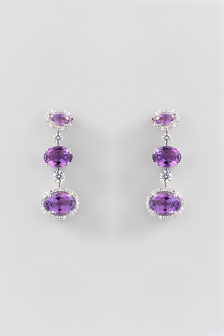 White Finish Purple Stone Dangler Earrings In Sterling Silver by Diosa Paris Jewellery at Pernia's Pop Up Shop