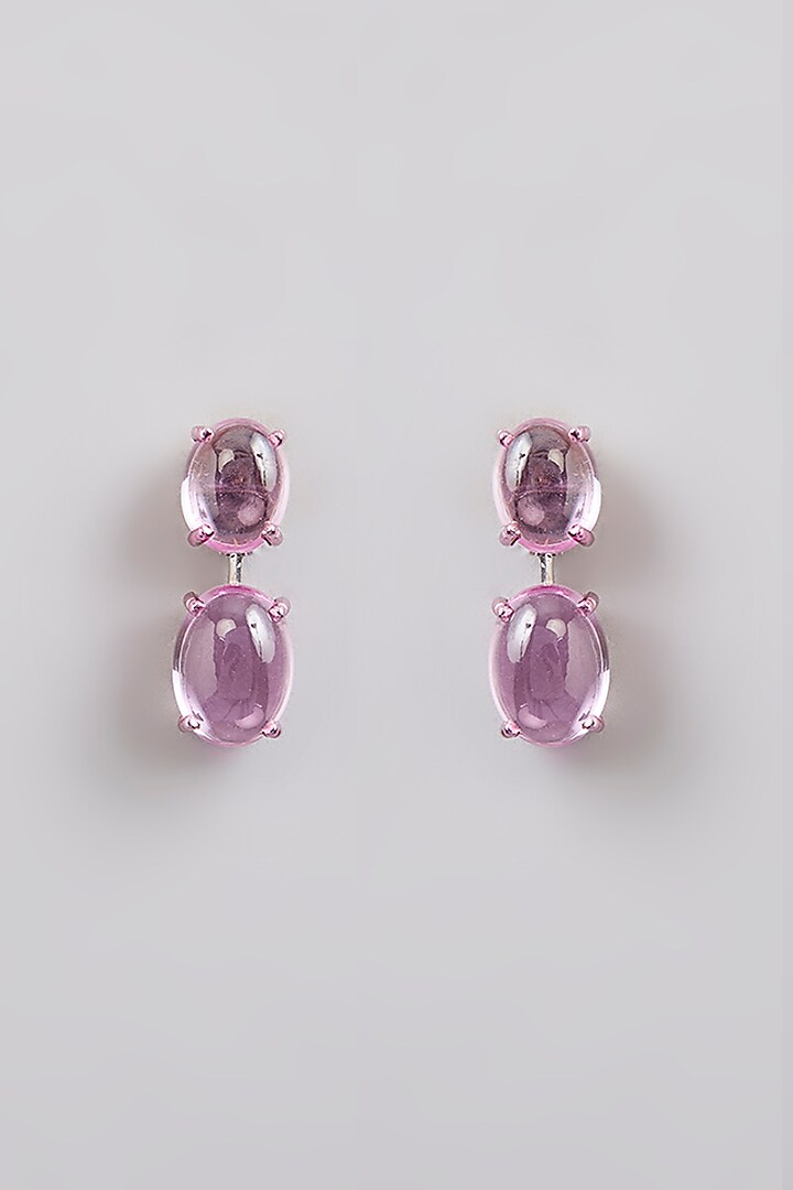White Finish Pink Stone Dangler Earrings In Sterling Silver by Diosa Paris Jewellery at Pernia's Pop Up Shop