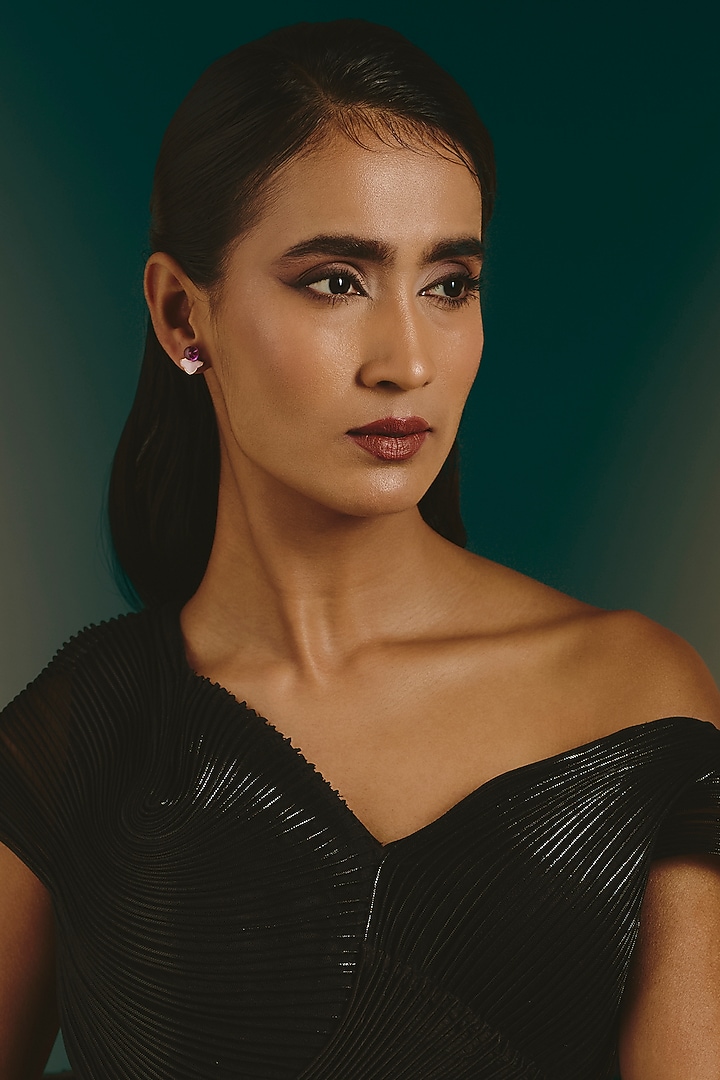 White Finish Purple Stone Stud Earrings In Sterling Silver by Diosa Paris Jewellery at Pernia's Pop Up Shop