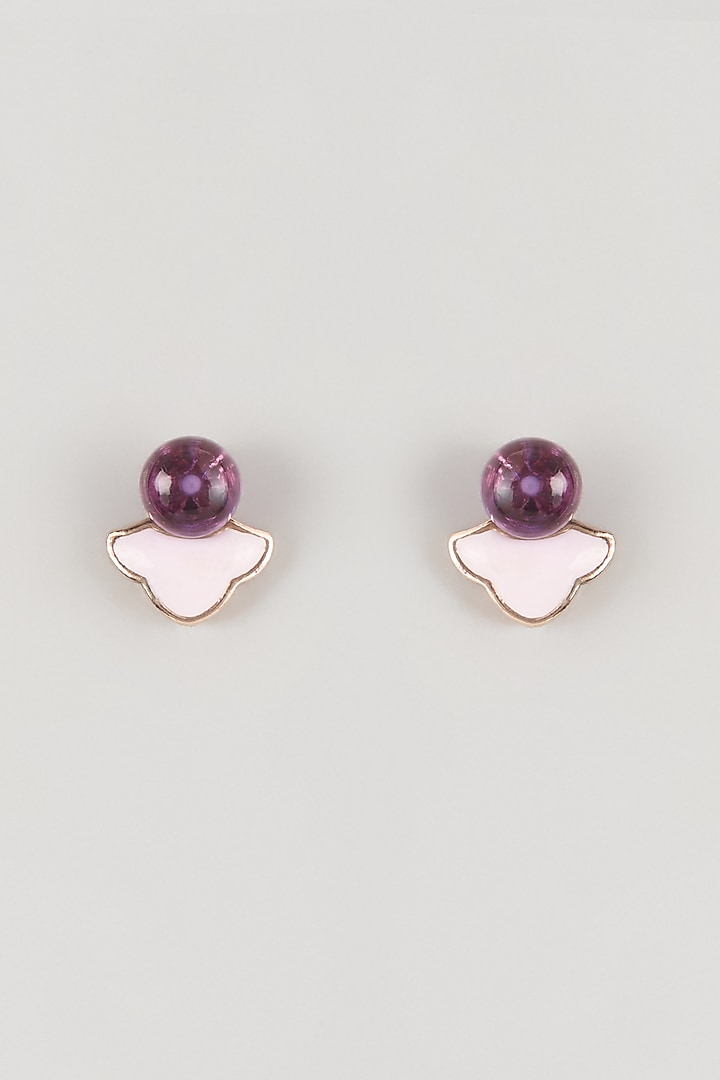 White Finish Purple Stone Stud Earrings In Sterling Silver by Diosa Paris Jewellery at Pernia's Pop Up Shop