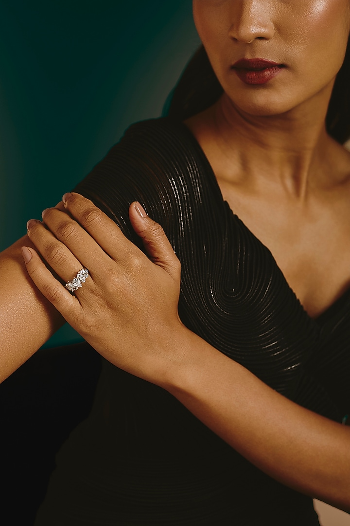 White Finish White Stone Ring In Sterling Silver by Diosa Paris Jewellery at Pernia's Pop Up Shop