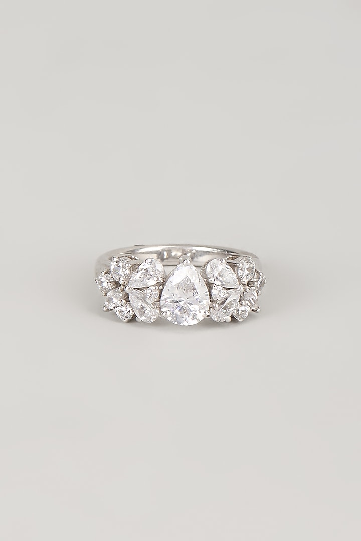 White Finish White Stone Ring In Sterling Silver by Diosa Paris Jewellery at Pernia's Pop Up Shop