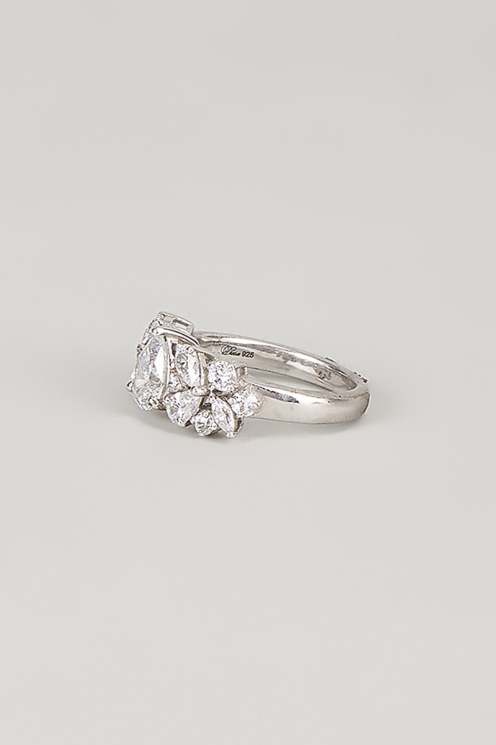 White Finish White Stone Ring In Sterling Silver by Diosa Paris Jewellery at Pernia's Pop Up Shop