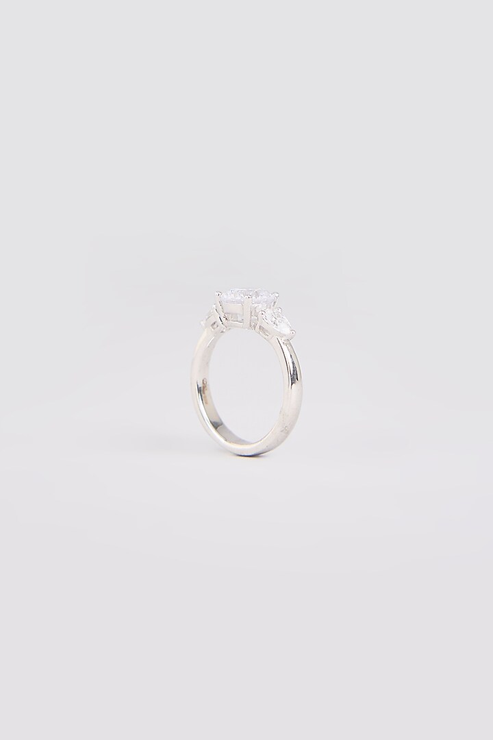 White Finish White Stone Ring In Sterling Silver by Diosa Paris Jewellery at Pernia's Pop Up Shop