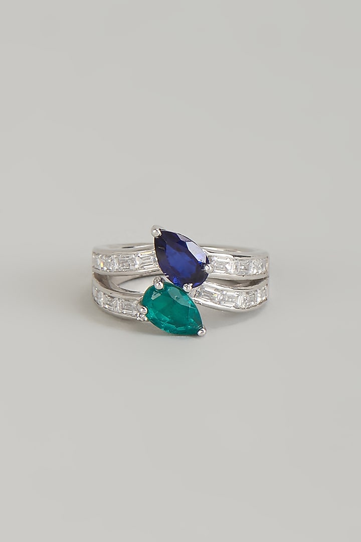 White Finish Multi-Colored Stone Ring In Sterling Silver by Diosa Paris Jewellery at Pernia's Pop Up Shop