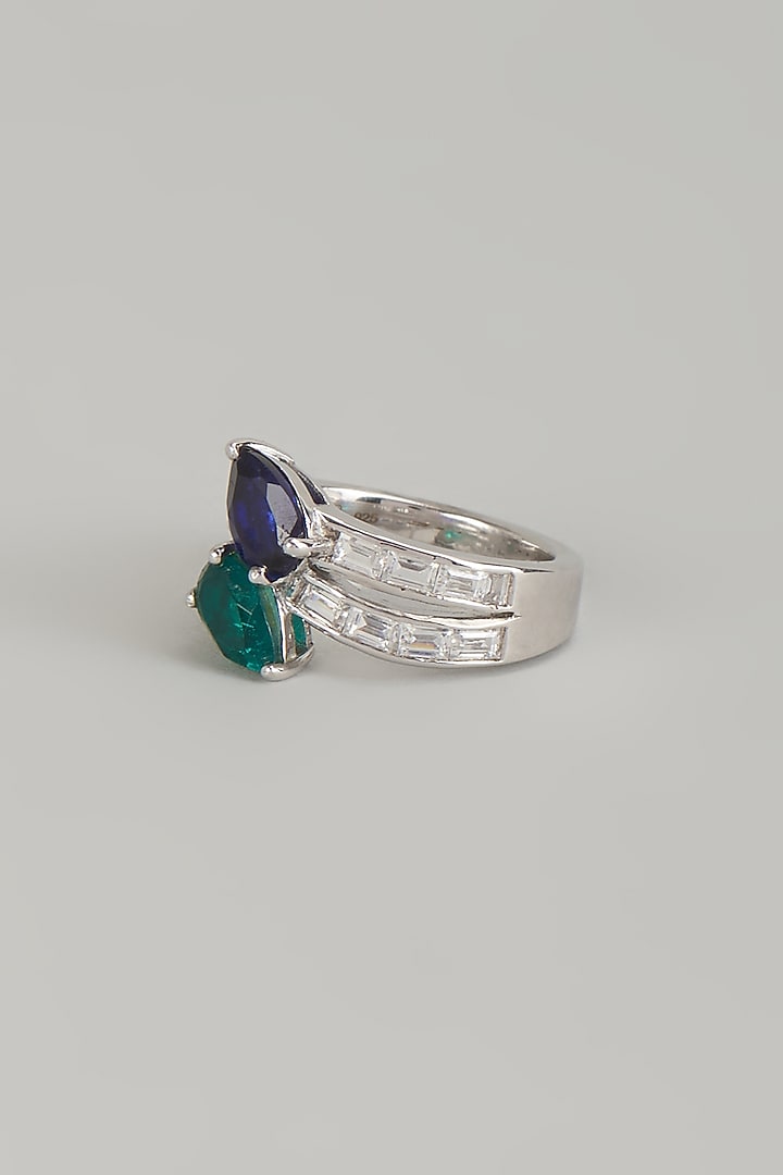 White Finish Multi-Colored Stone Ring In Sterling Silver by Diosa Paris Jewellery at Pernia's Pop Up Shop