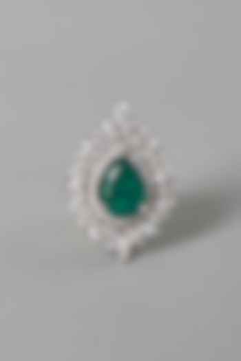 White Finish Green & White Swarovski Zirconia Ring In Sterling Silver by Diosa Paris Jewellery at Pernia's Pop Up Shop