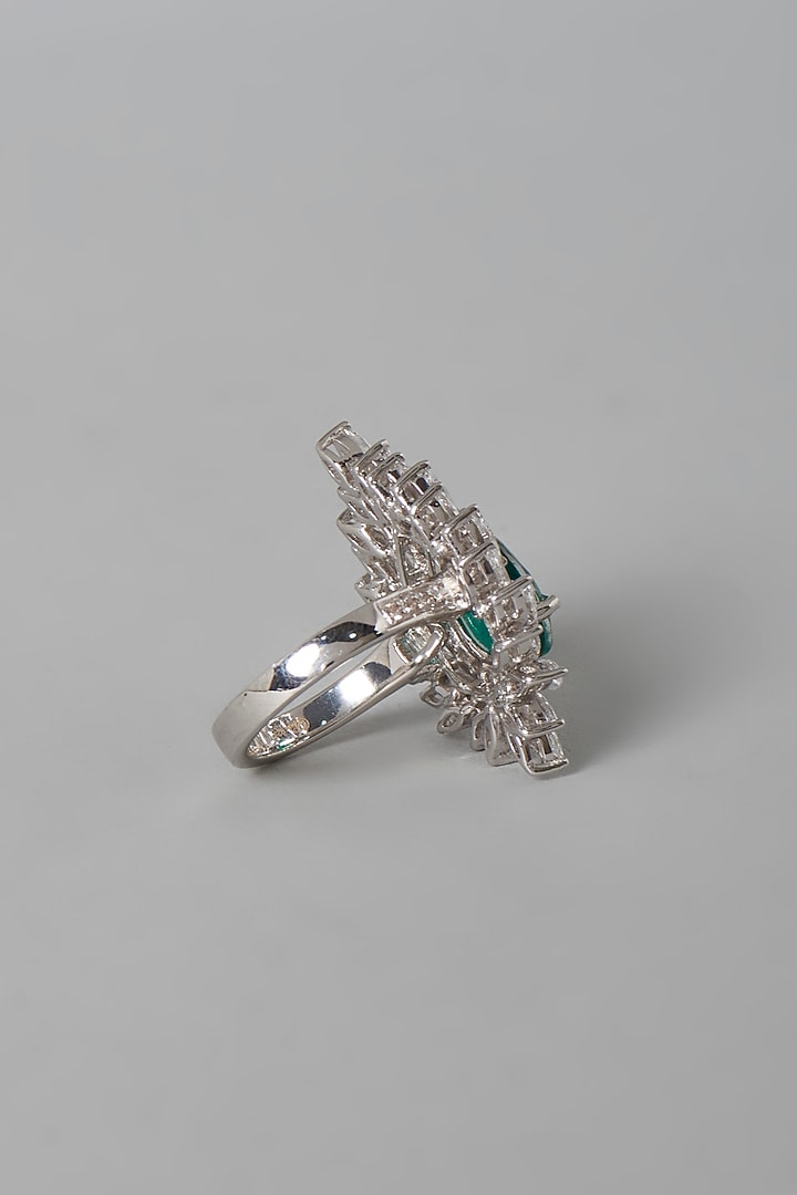 White Finish Green & White Swarovski Zirconia Ring In Sterling Silver by Diosa Paris Jewellery at Pernia's Pop Up Shop