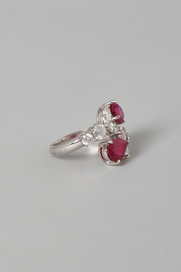 White Finish Red & White Swarovski Zirconia Ring In Sterling Silver by Diosa Paris Jewellery at Pernia's Pop Up Shop