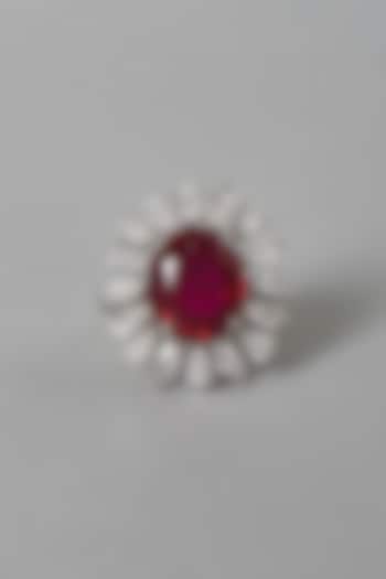 White Finish Red & White Swarovski Zirconia Ring In Sterling Silver by Diosa Paris Jewellery at Pernia's Pop Up Shop