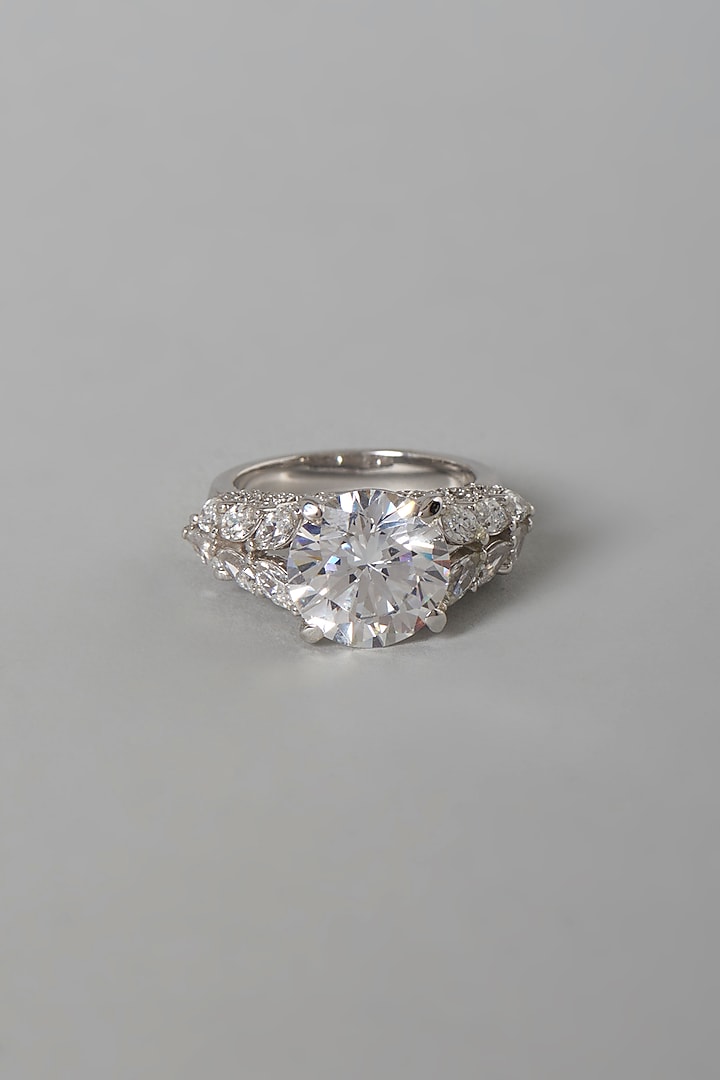 White Finish Swarovski Ring In Sterling Silver by Diosa Paris Jewellery at Pernia's Pop Up Shop