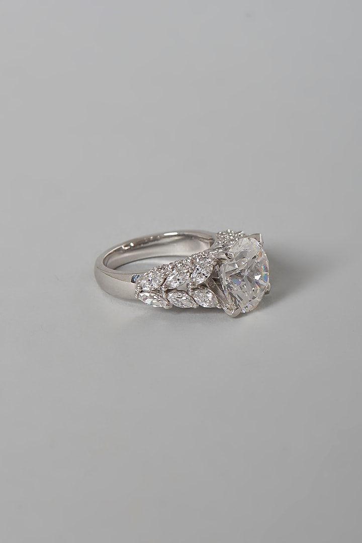 White Finish Swarovski Ring In Sterling Silver by Diosa Paris Jewellery at Pernia's Pop Up Shop