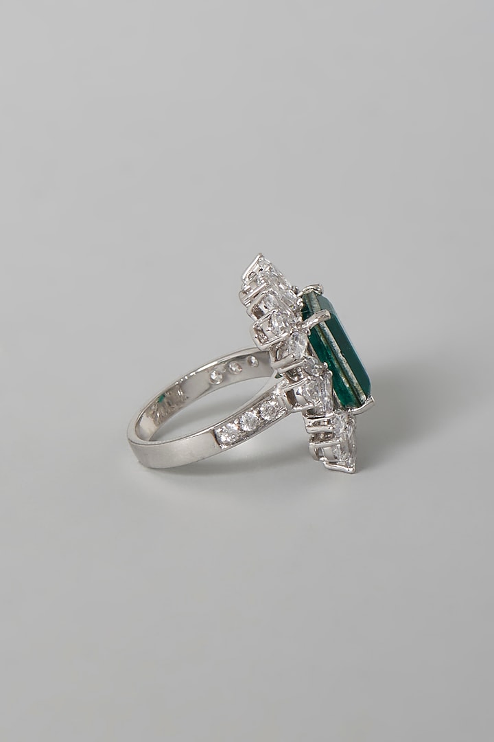 White Finish Green & White Swarovski Zirconia Ring In Sterling Silver by Diosa Paris Jewellery at Pernia's Pop Up Shop
