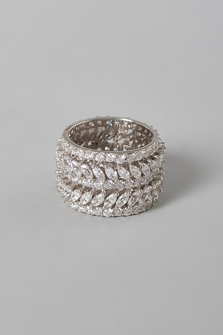 White Finish Swarovski Zirconia Ring In Sterling Silver by Diosa Paris Jewellery at Pernia's Pop Up Shop