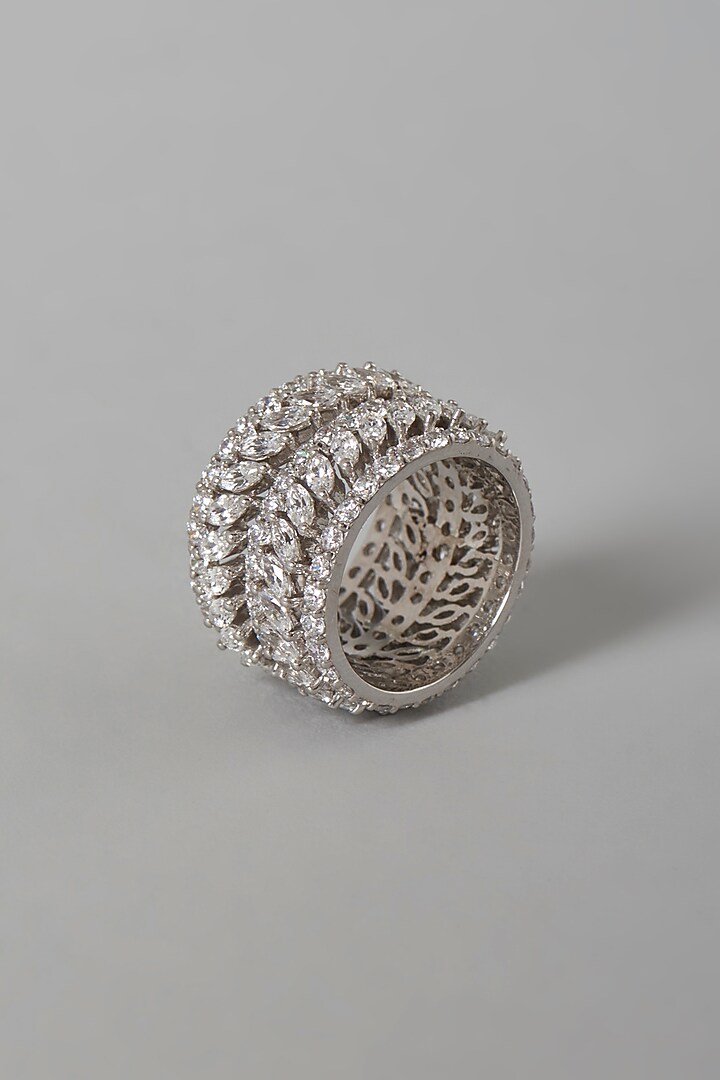 White Finish Swarovski Zirconia Ring In Sterling Silver by Diosa Paris Jewellery at Pernia's Pop Up Shop