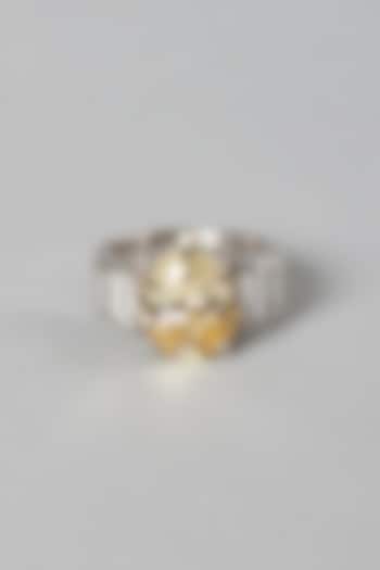 White Finish Yellow & White Swarovski Zirconia Ring In Sterling Silver by Diosa Paris Jewellery at Pernia's Pop Up Shop